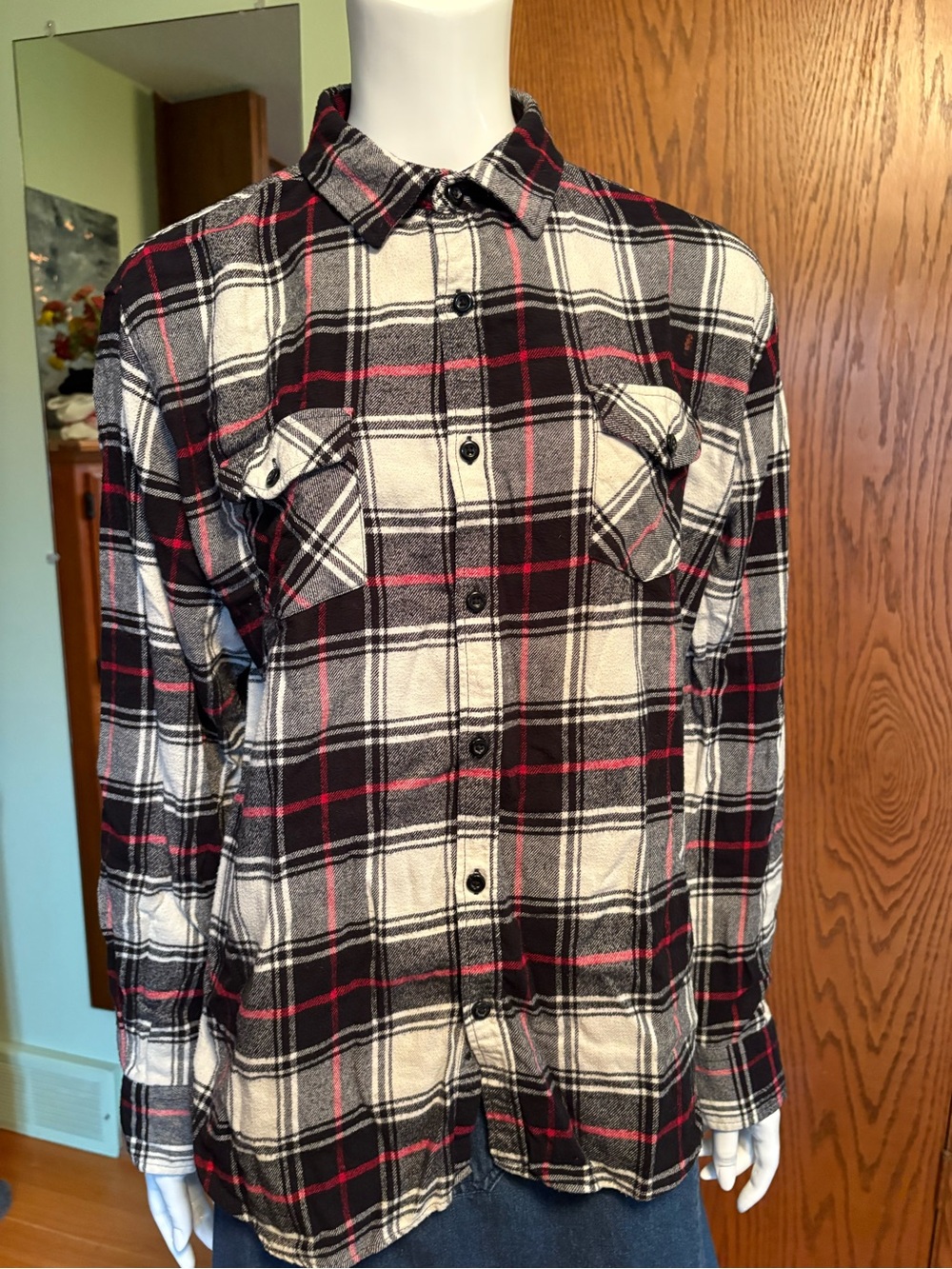 Women’s Black, White & Red Plaid Button-Up Shirt